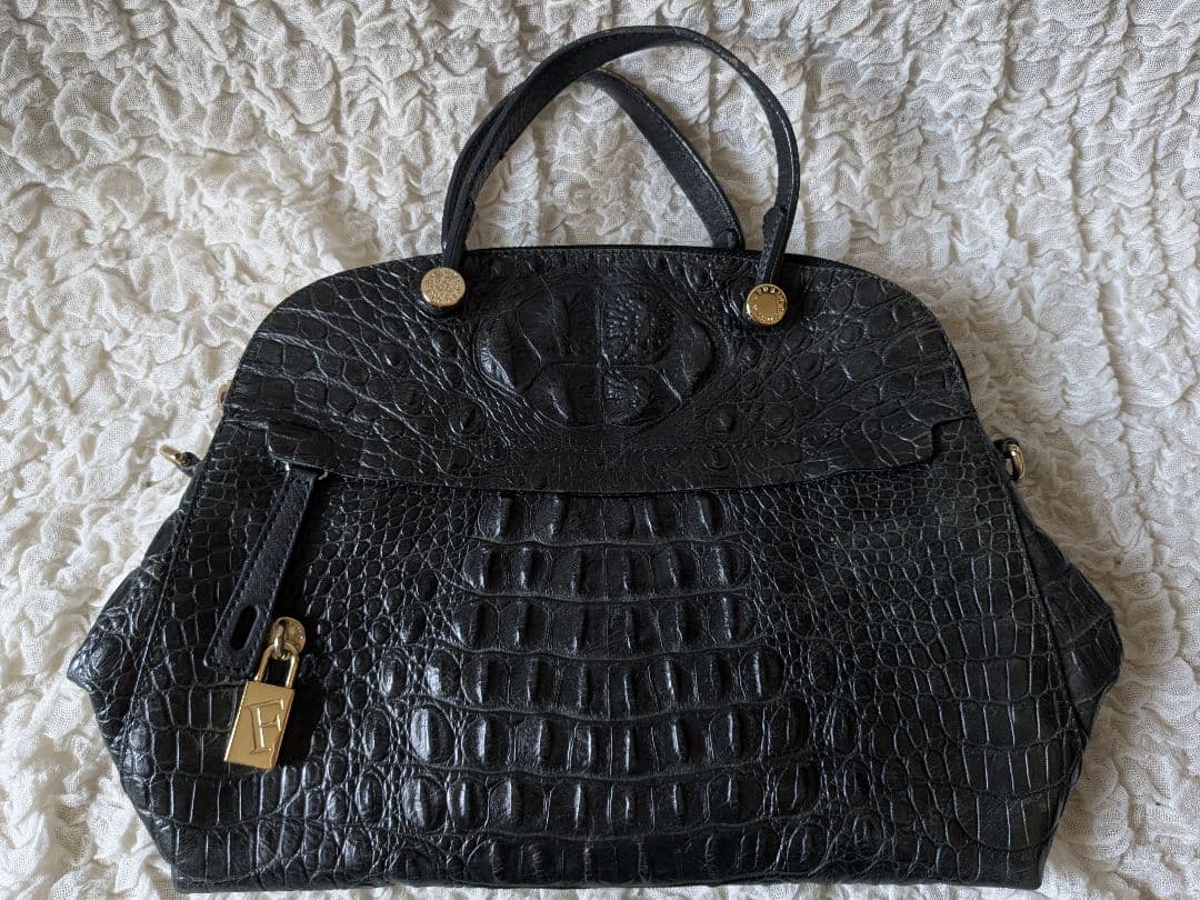 FURLA フルラ●パイパー ハンドバッグ 2way レザー クロコ型 黒●美品