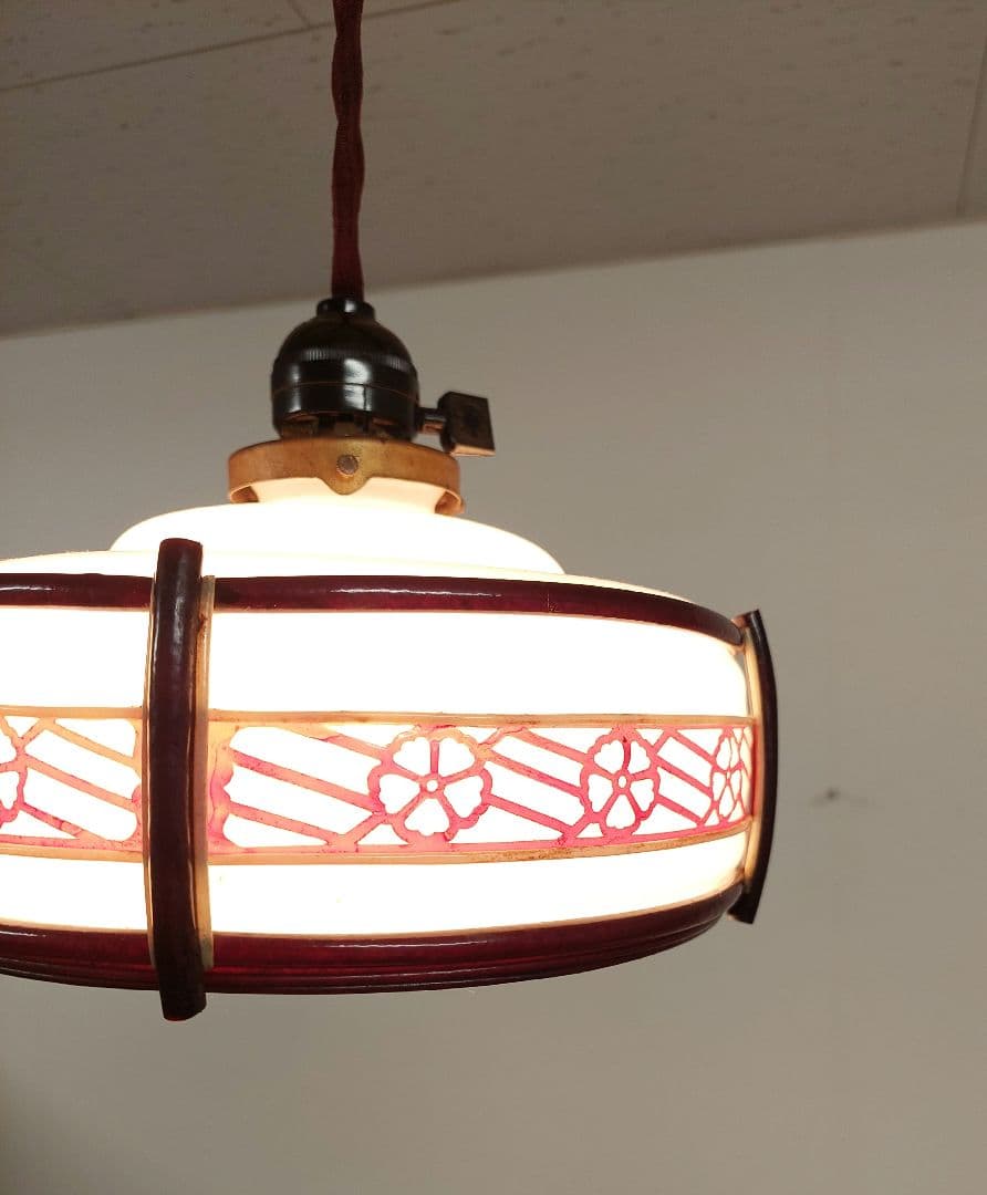 アンティーク レトロ ミルクガラス 乳白色 和柄モダン ペンダントライト