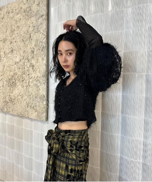 トップス Ameri BRUSHED LACE VOLUME SLEEVE BLOUSE