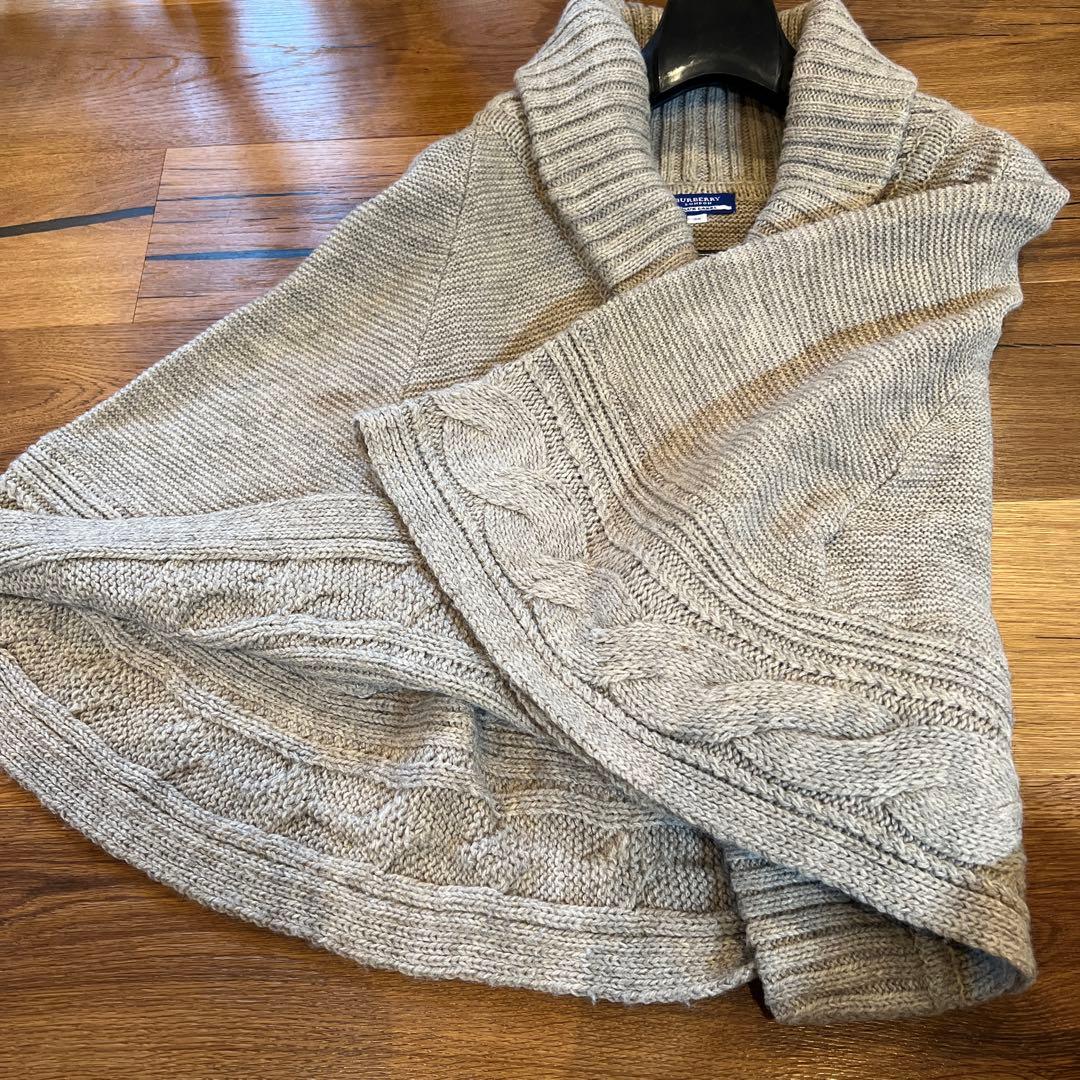 美品★BURBERRY BLUE LABEL ニットポンチョ ケープ バーバリー