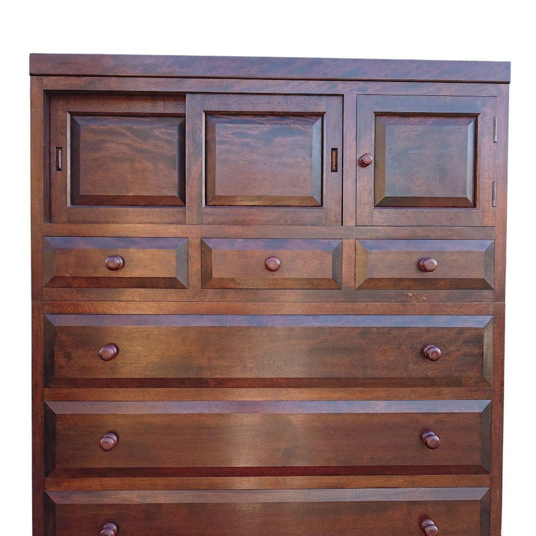 引取限定 松本民芸家具　7段9杯チェスト ミズメ桜 無垢材 3分割 整理箪笥