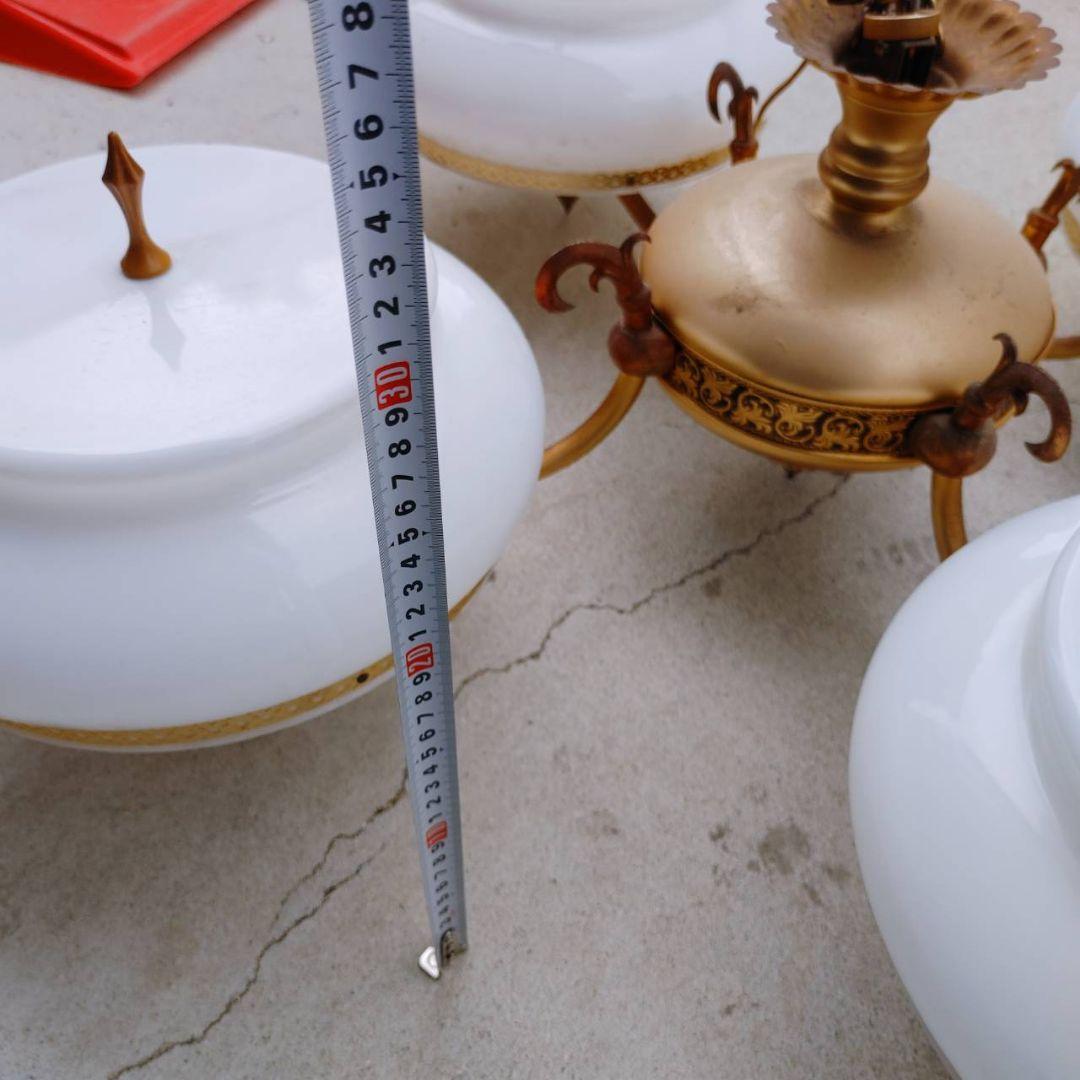 4灯シャンデリア ガラスシェード　レトロ