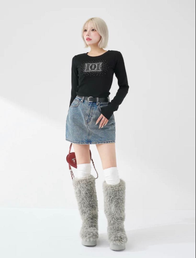 値下げ不可！ Darich ミックスファーロングブーツ GRY Lサイズ