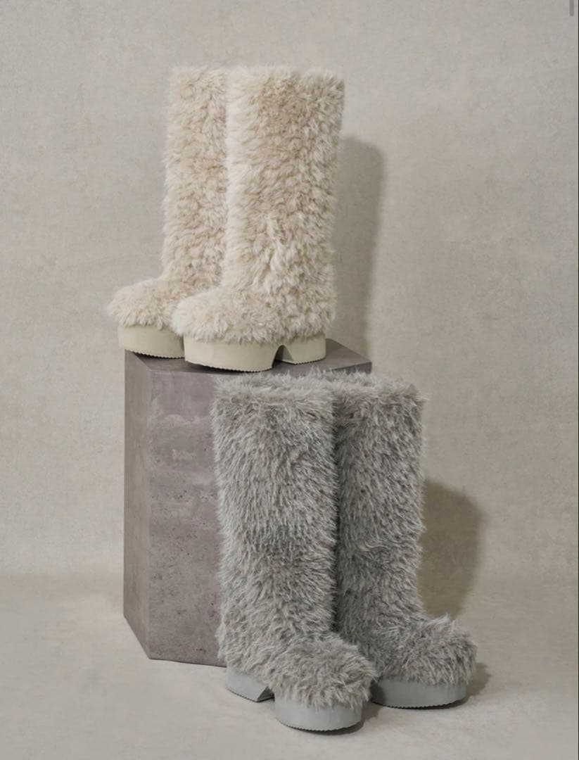 値下げ不可！ Darich ミックスファーロングブーツ GRY Lサイズ