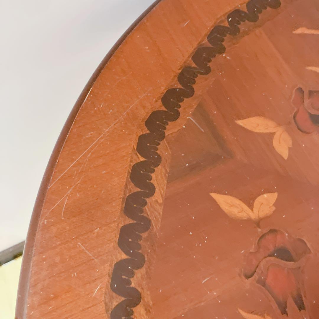 象嵌細工　コーヒーテーブル　円形テーブル　アンティーク調　カフェテーブル