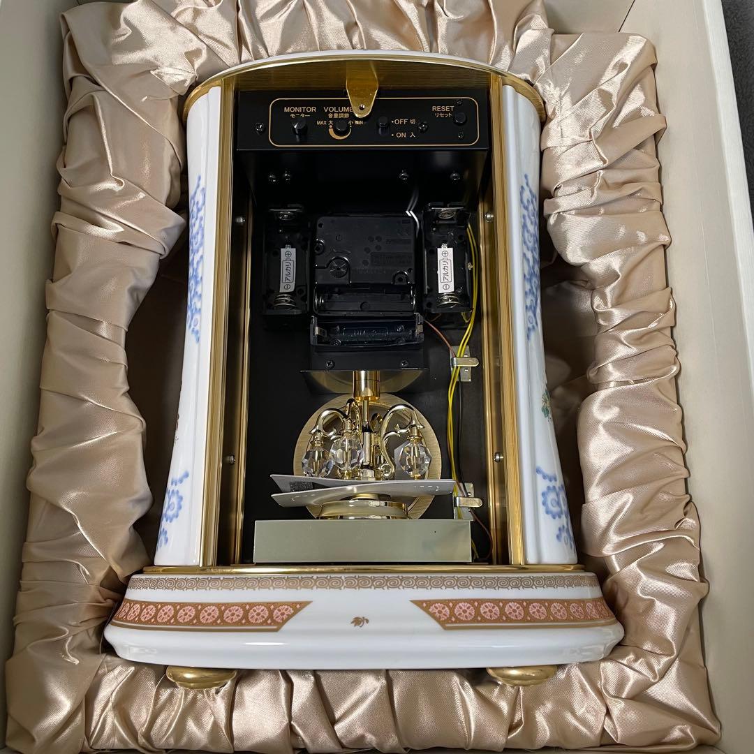 展示品 リズム時計 陶器製花柄置時計