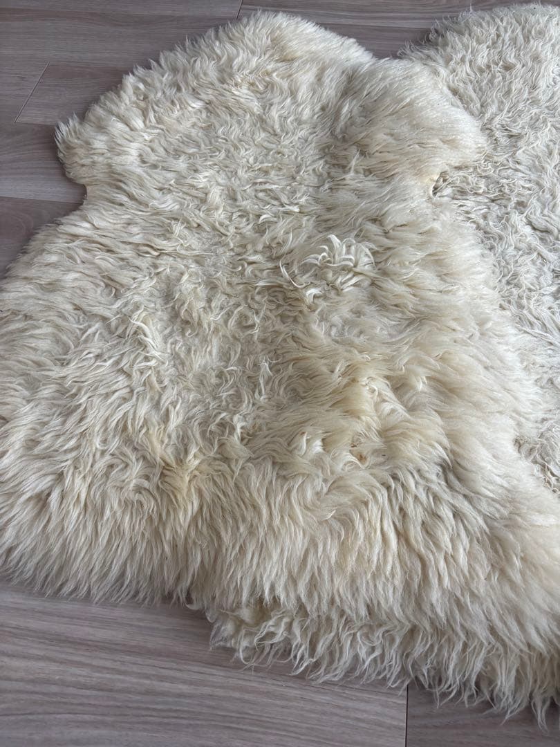 天然ムートンラグ 羊毛ラグ 3枚セット アイボリー／クリーム系 敷物