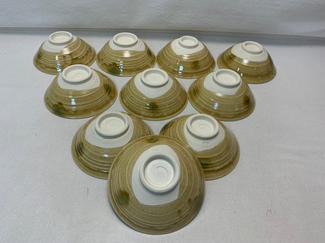 未使用 茶道具 松景作 黄瀬戸 茶碗 十客揃 陶印 箱無