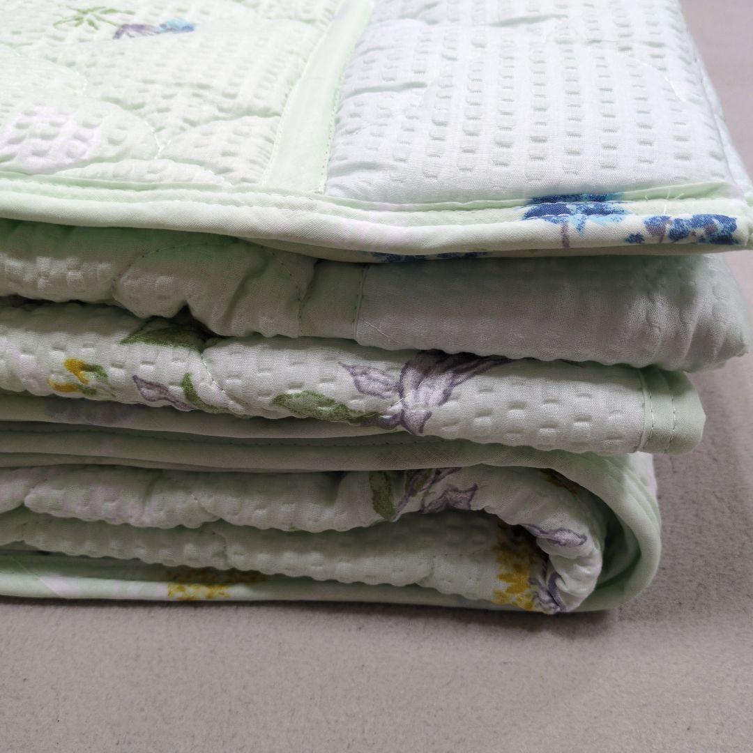 敷きパッド＆肌掛け布団やわらかリップルグリーン2セット組