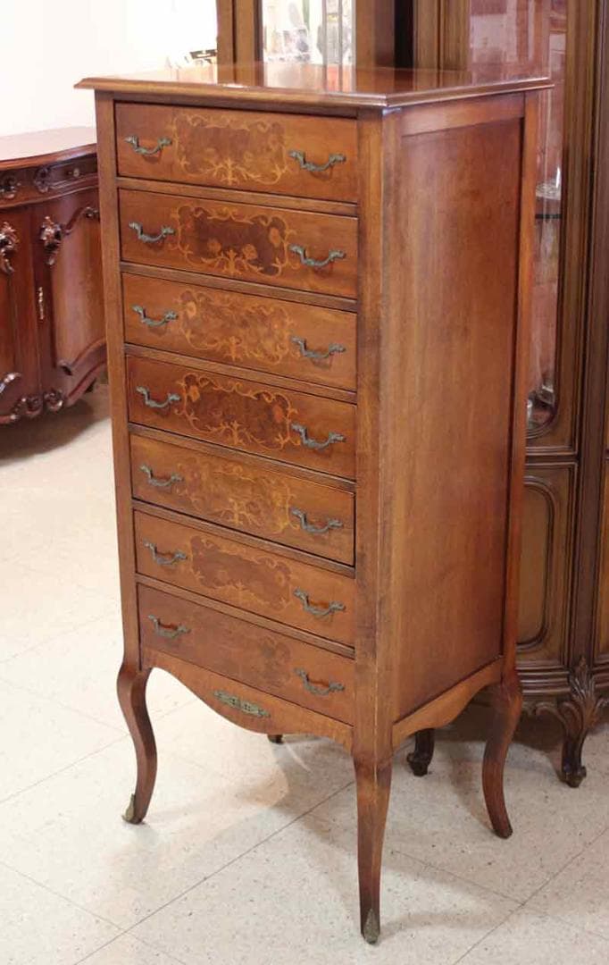 イタリア チェスト 7段 ネコ脚 象嵌 クラシック アンティーク 1944-7