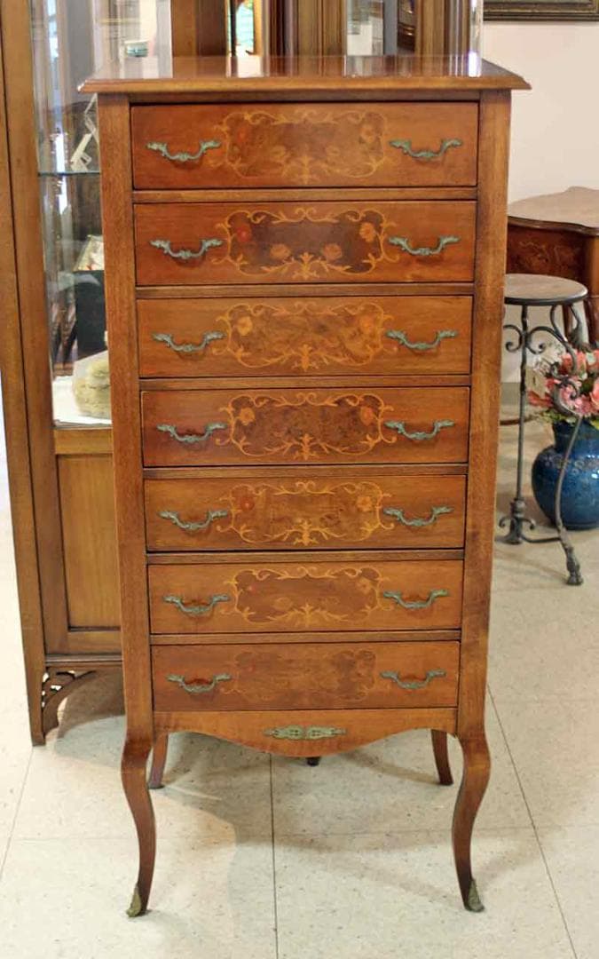 イタリア チェスト 7段 ネコ脚 象嵌 クラシック アンティーク 1944-7