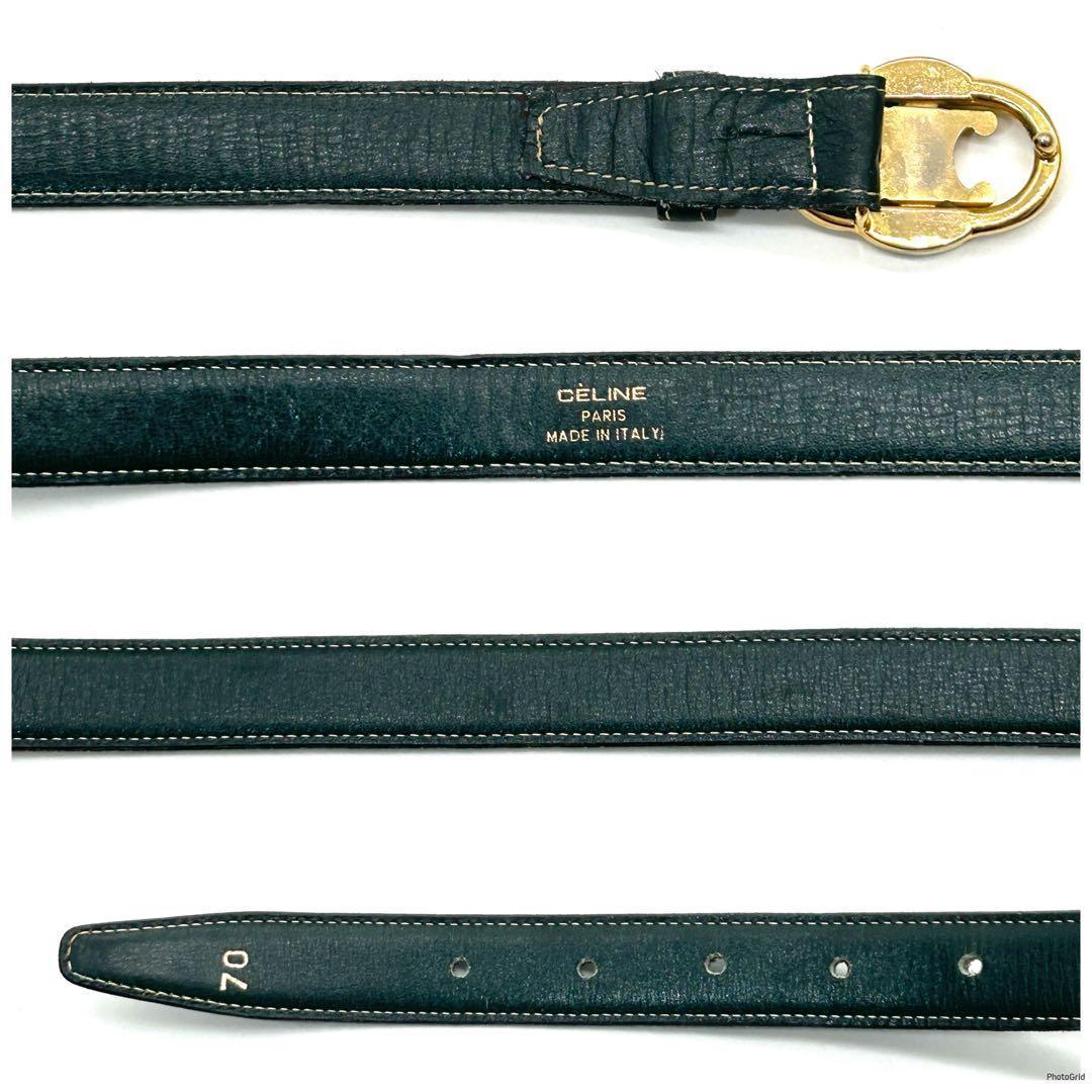美品　セリーヌ　CELINE　ベルト　レザー　トリンオフ　ゴールドバックル　緑