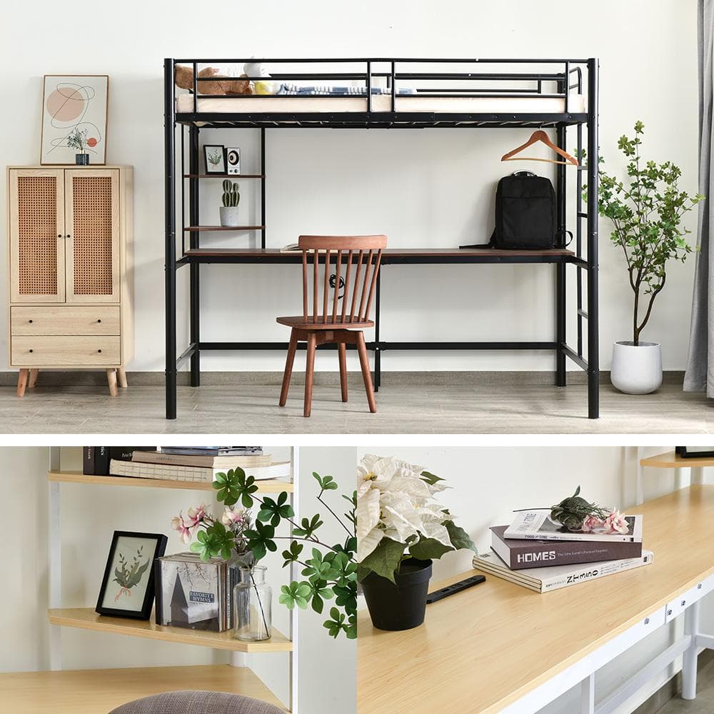 人気NO.1！ロフトベッド シングル・S　コンセント・デスク付き　WHITE