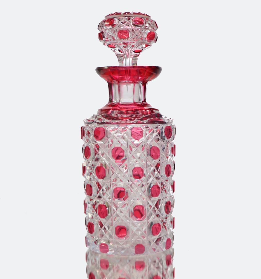 オールド・バカラ 珍品 赤紫被せ装飾 切子 香水瓶 ワインレッド ディアマン