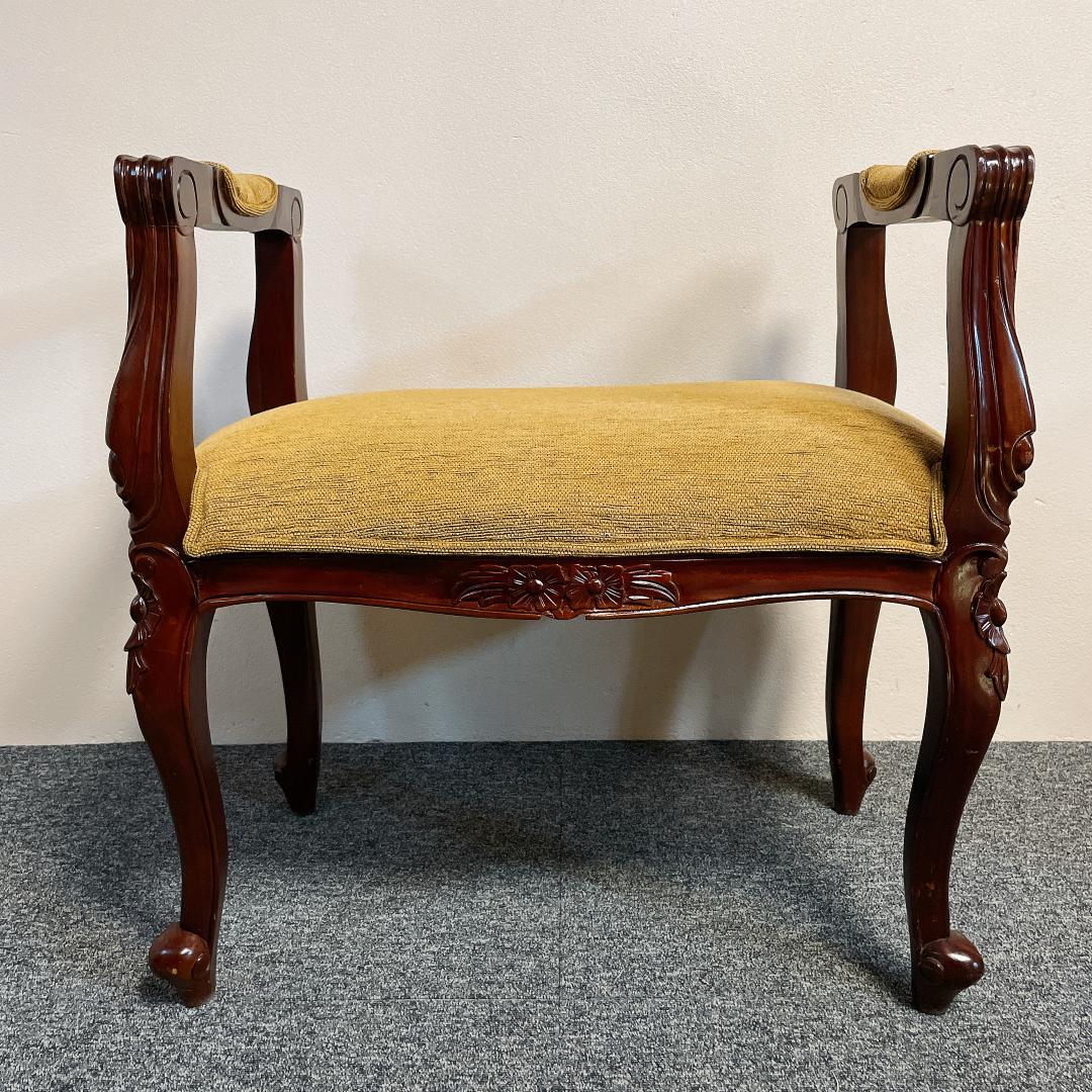 アンティーク調 彫刻 猫脚 ベンチ スツール クッション 椅子 ロココ調 豪華