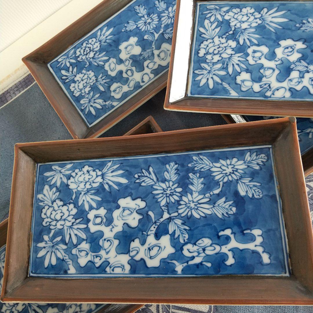 源右衛門⭐️染付花紋 角型 銘々皿 五枚組