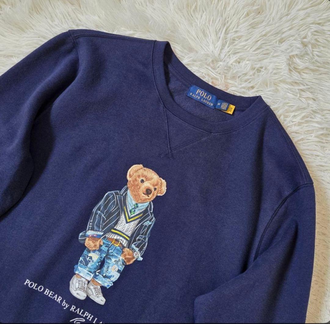 現行 美品 ポロ ラルフローレン ポロベア スウェット 175 M～L 濃紺