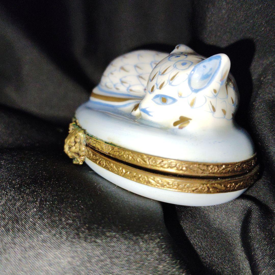 猫　陶器小物入れ　リモージュ