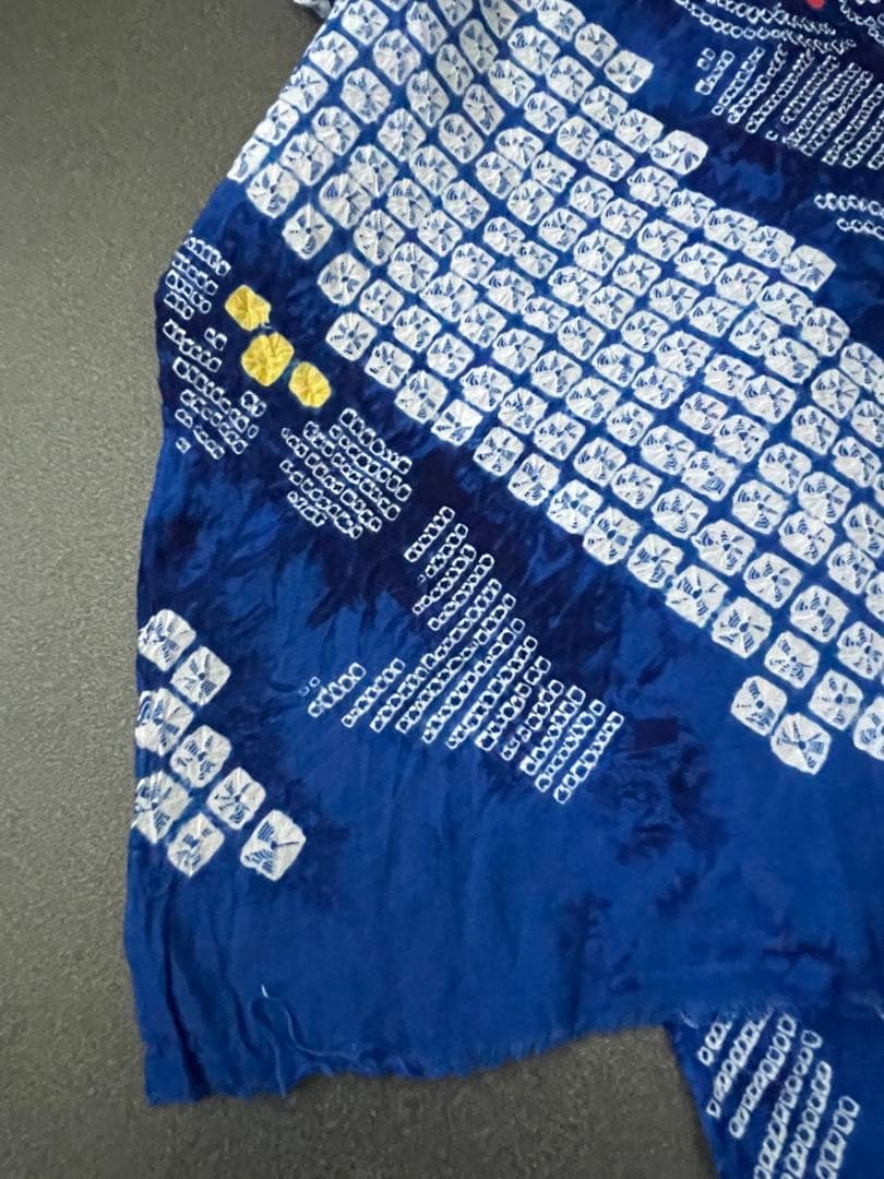 着物　浴衣　絞り生地　一反　ブルー系　ワンピース　トップス　ハンドメイド