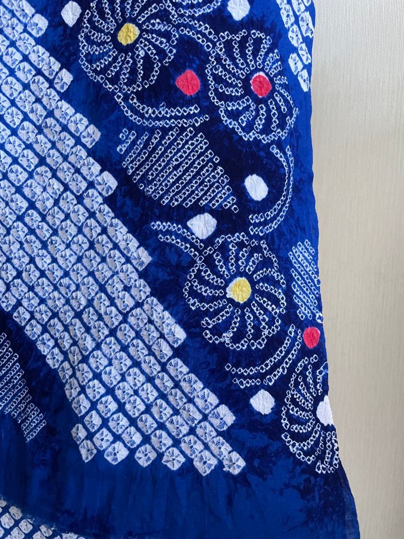 着物　浴衣　絞り生地　一反　ブルー系　ワンピース　トップス　ハンドメイド