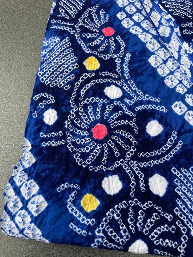 着物　浴衣　絞り生地　一反　ブルー系　ワンピース　トップス　ハンドメイド