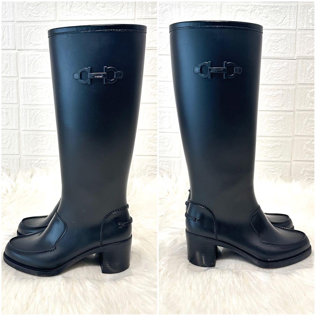 未使用級✨フェラガモ ガンチーニ レインブーツ ロング イタリア製 ブラック