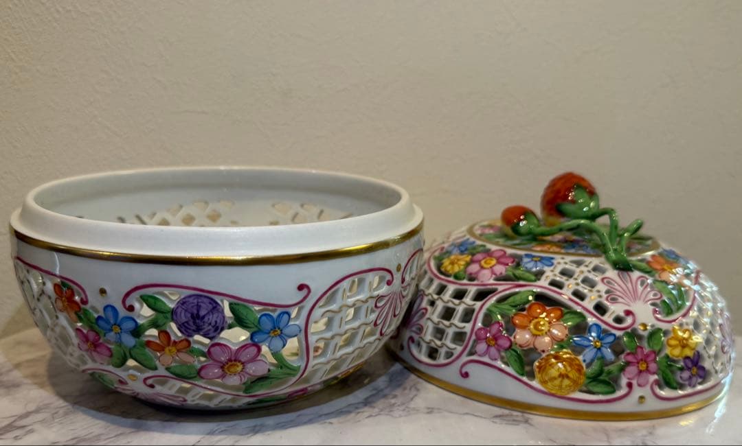 ヘレンド ファンタジー ボンボニエール 特大 透かしボンボン入れ 小物