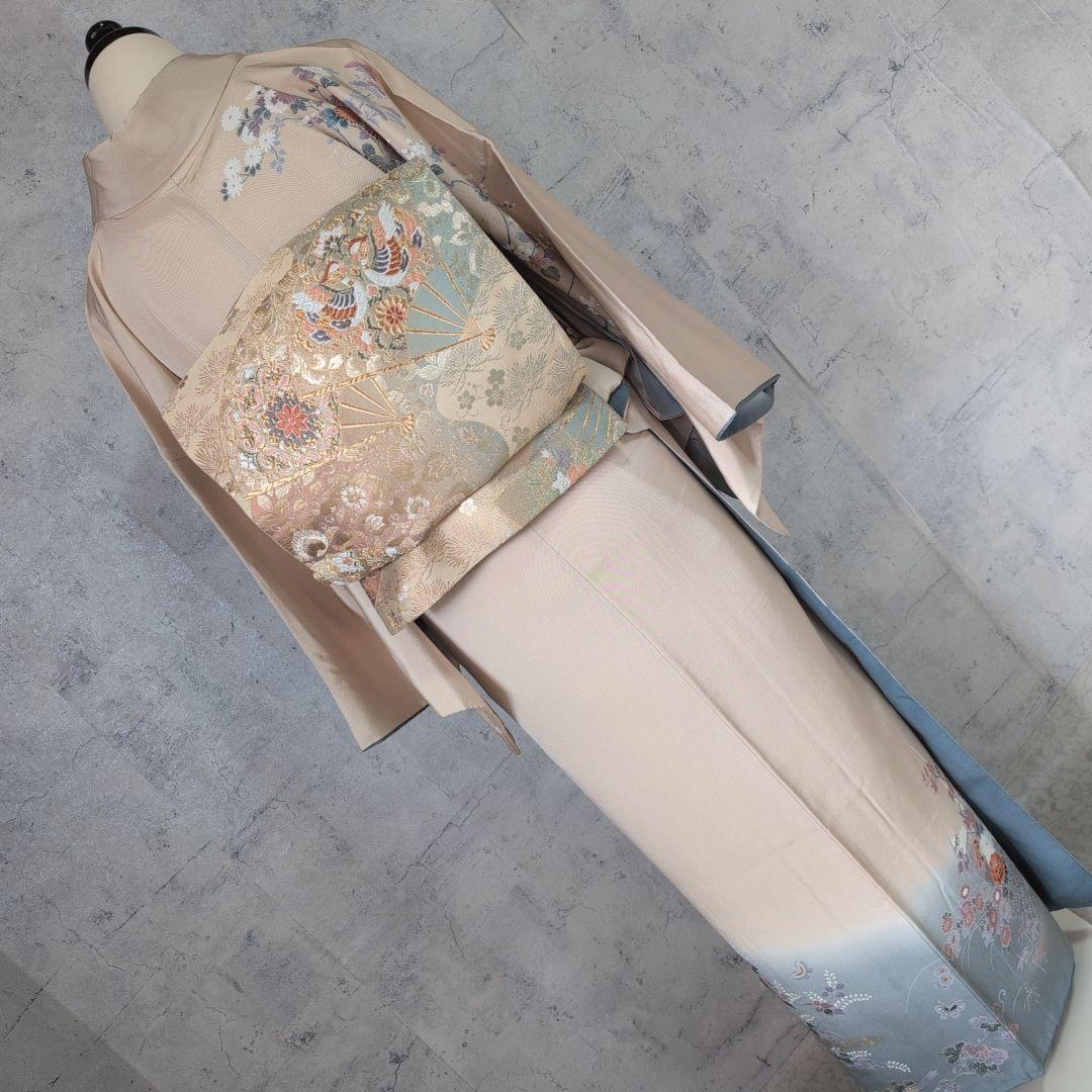 訪問着　フルセット　着物　正絹　花松梅　輝　金彩加工　華やか　友禅　祝い事　F4