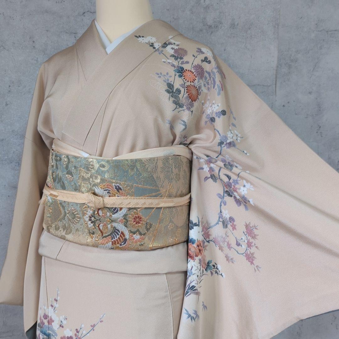 訪問着　フルセット　着物　正絹　花松梅　輝　金彩加工　華やか　友禅　祝い事　F4