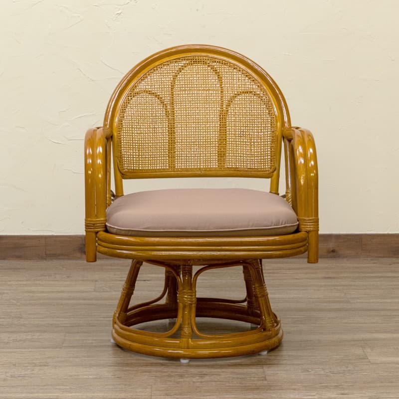 【送料無料】ラタン 回転座椅子 ミドルタイプ 360度 天然藤