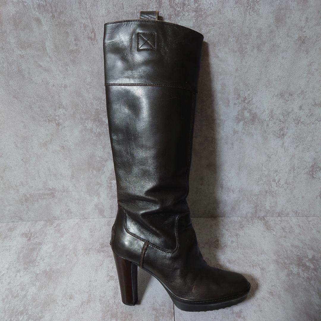 TOD’S トッズ ロングブーツ レザー ダークブラウン 37 1/2 美脚