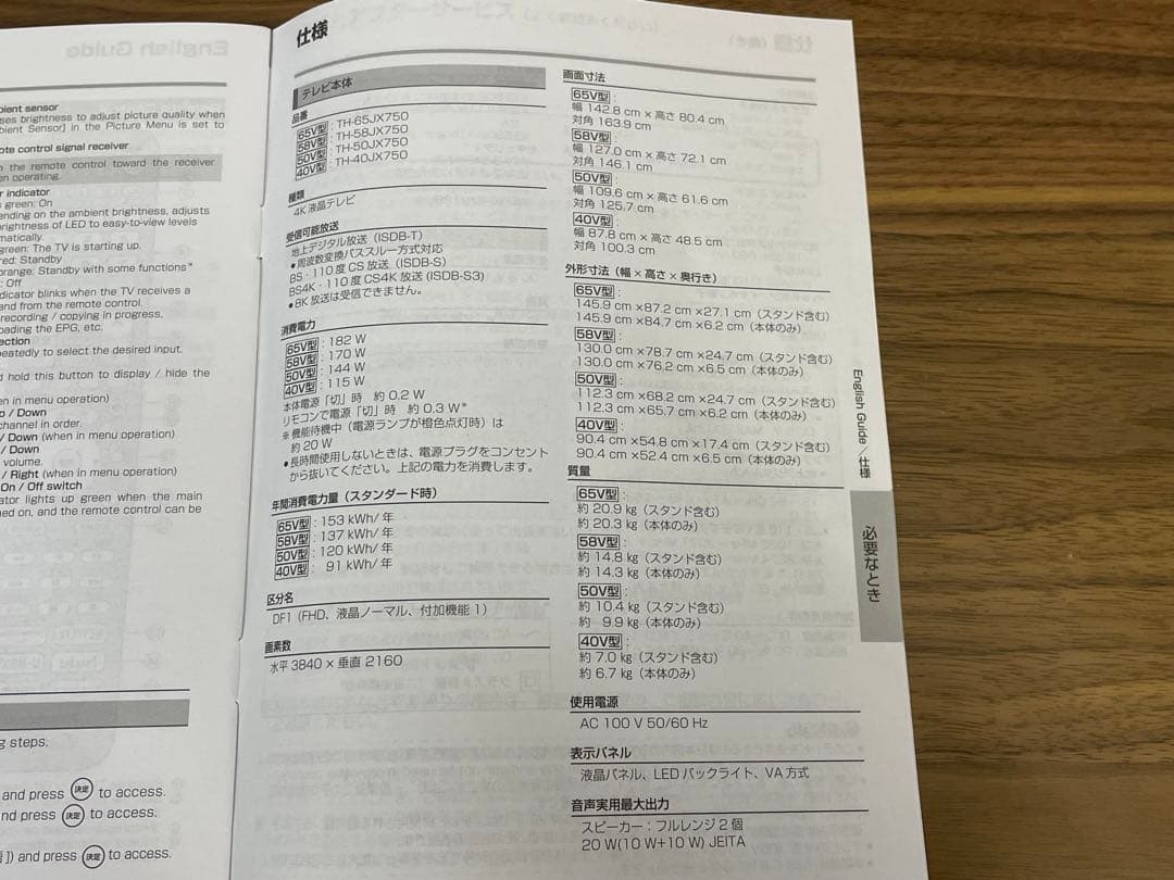 パナソニック VIERA　50型液晶テレビ TH-50JX750　2021年製