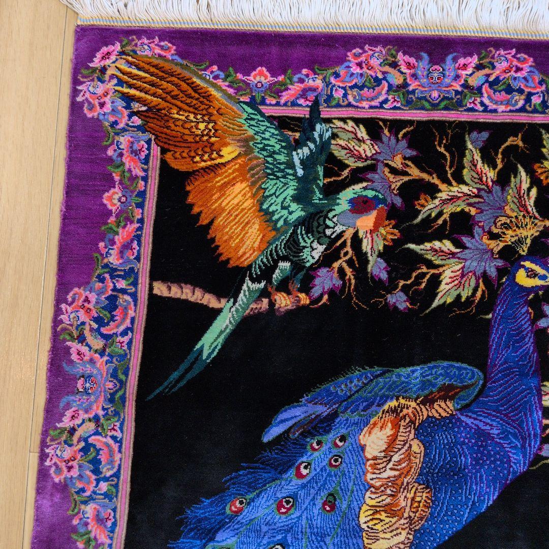 60x90cmペルシャ・クム産(320)玄関・タペストリー・絹・シルクじゅうたん