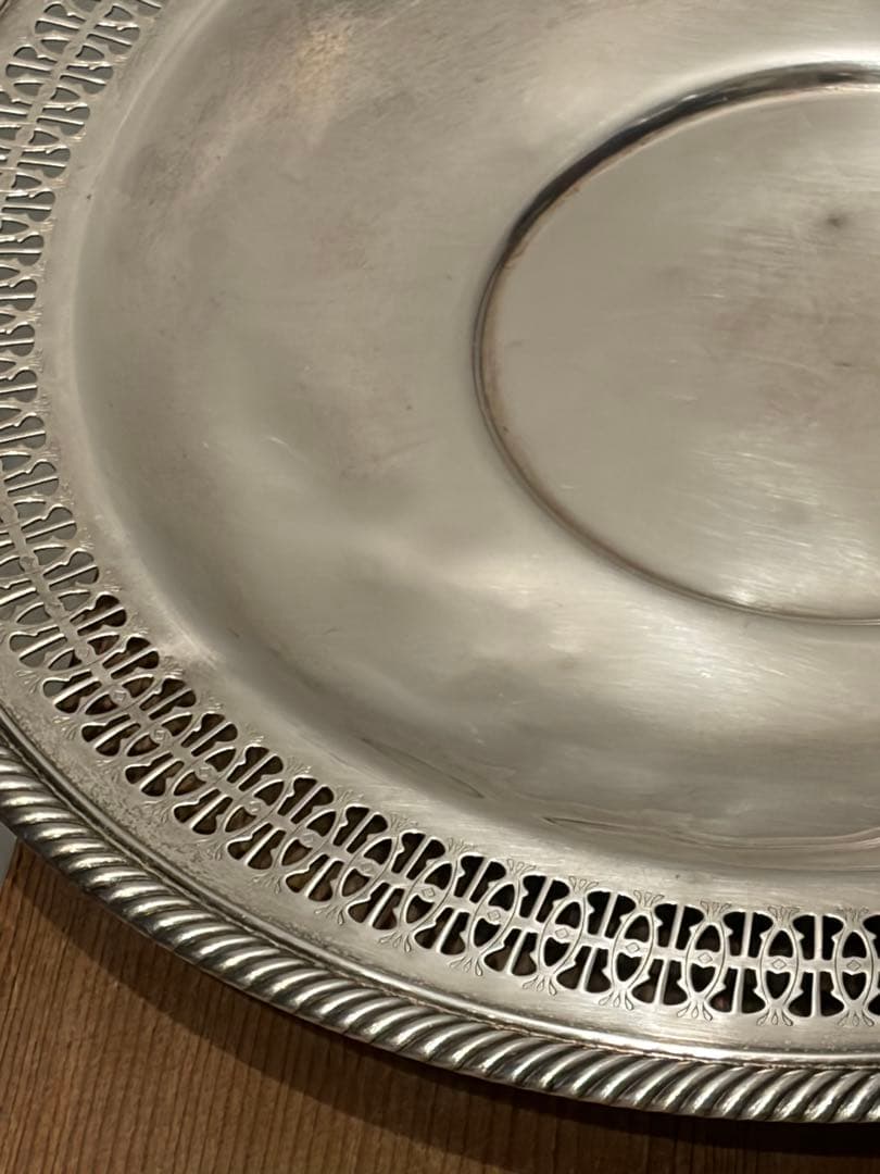NY製シルバープレート31.5cmアンティーク銀器透かし彫り大振りトレー銀メッキ