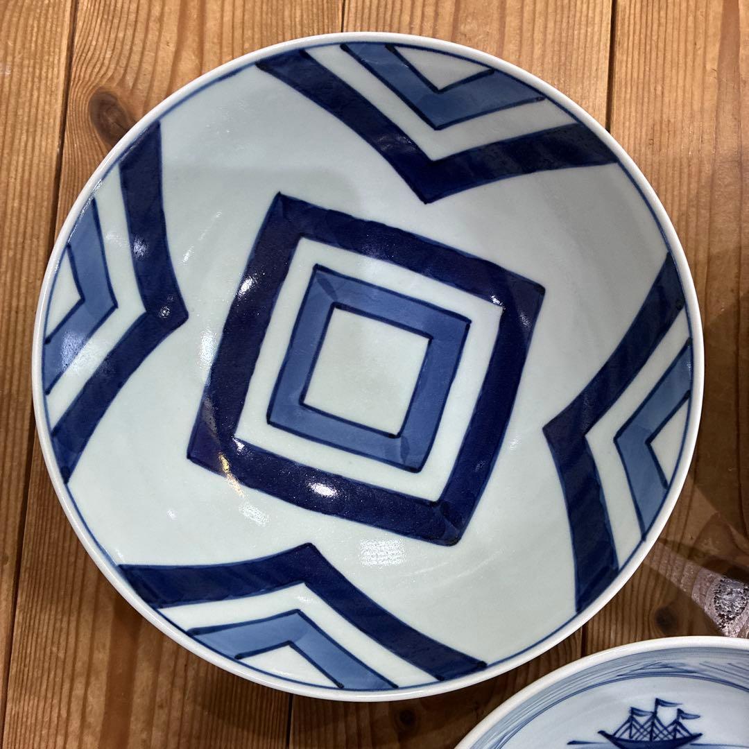 有田焼　青花　しん窯　長崎紋渕上り　江戸紋　奴だこ　6.5寸　中華丼　19cm