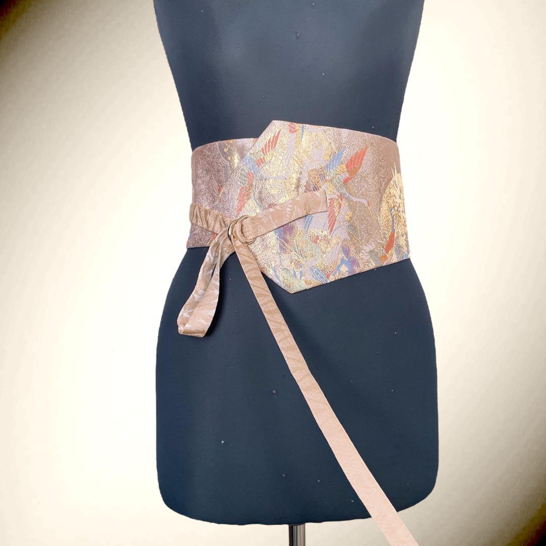 金糸刺繍帯 サッシュベルトW61〜108cm 着物リメイク 80102