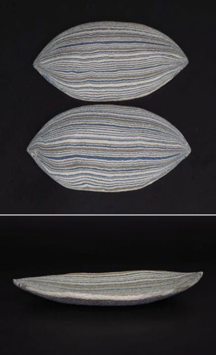 送料無料人間国宝【松井康成】造 練上げ嘯裂文葉皿２枚 幻の傑作 共箱 本物保証