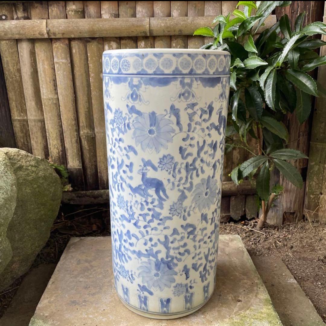 【昭和レトロ】陶器 傘立て 高さ約46㎝ レトロ 花模様 置物 花瓶 ビンテージ