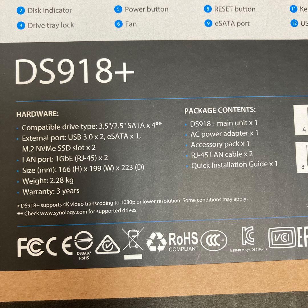 Synology DiskStation DS918+ 4ベイ オールインワン