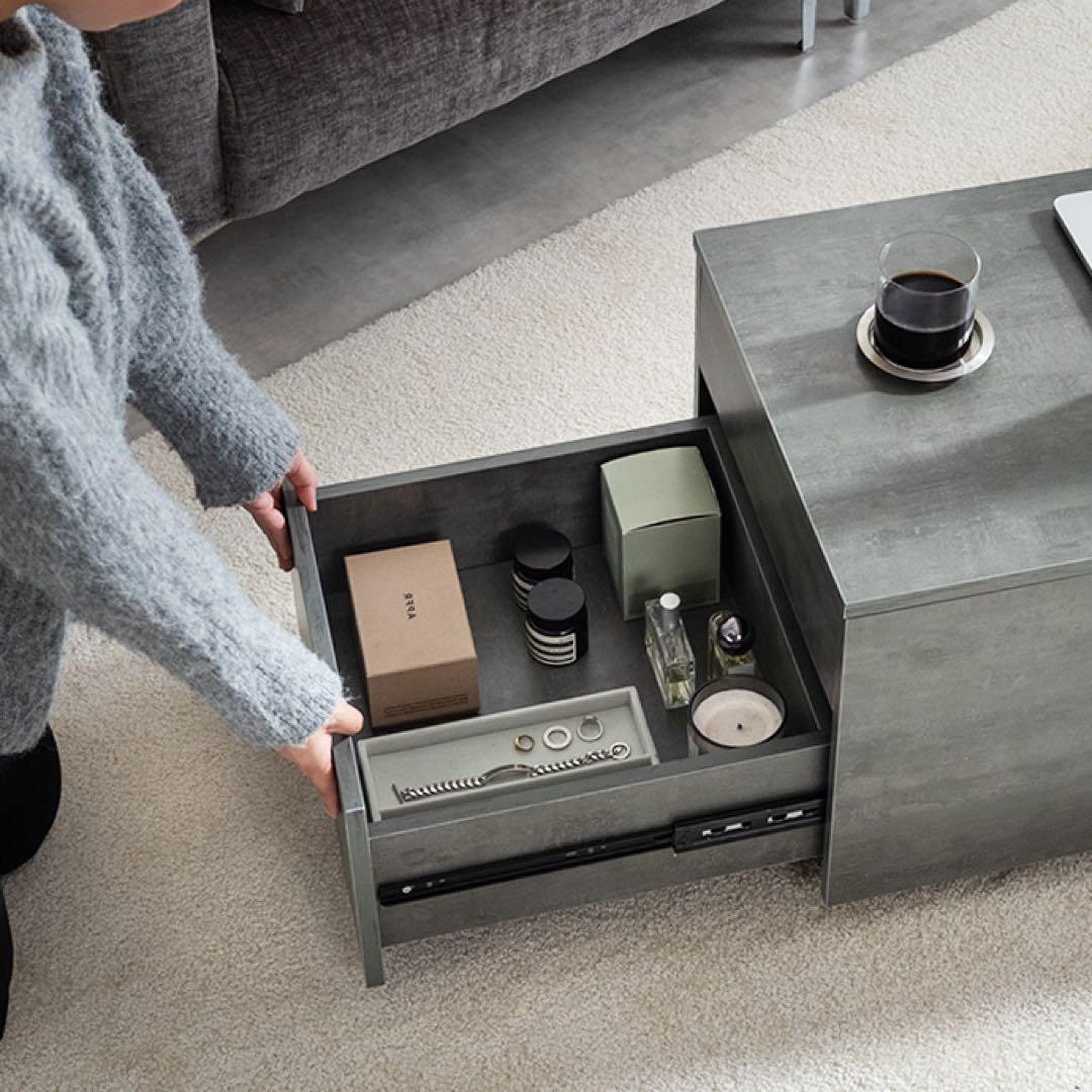 【幅80cm】昇降式センターテーブル ストーン 収納