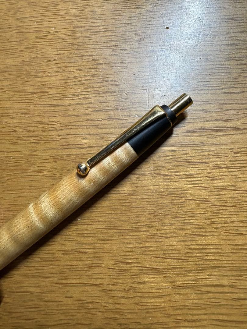 野原工芸 スタンダードボールペン 栃縮杢 玉クリップ ゴールド金具