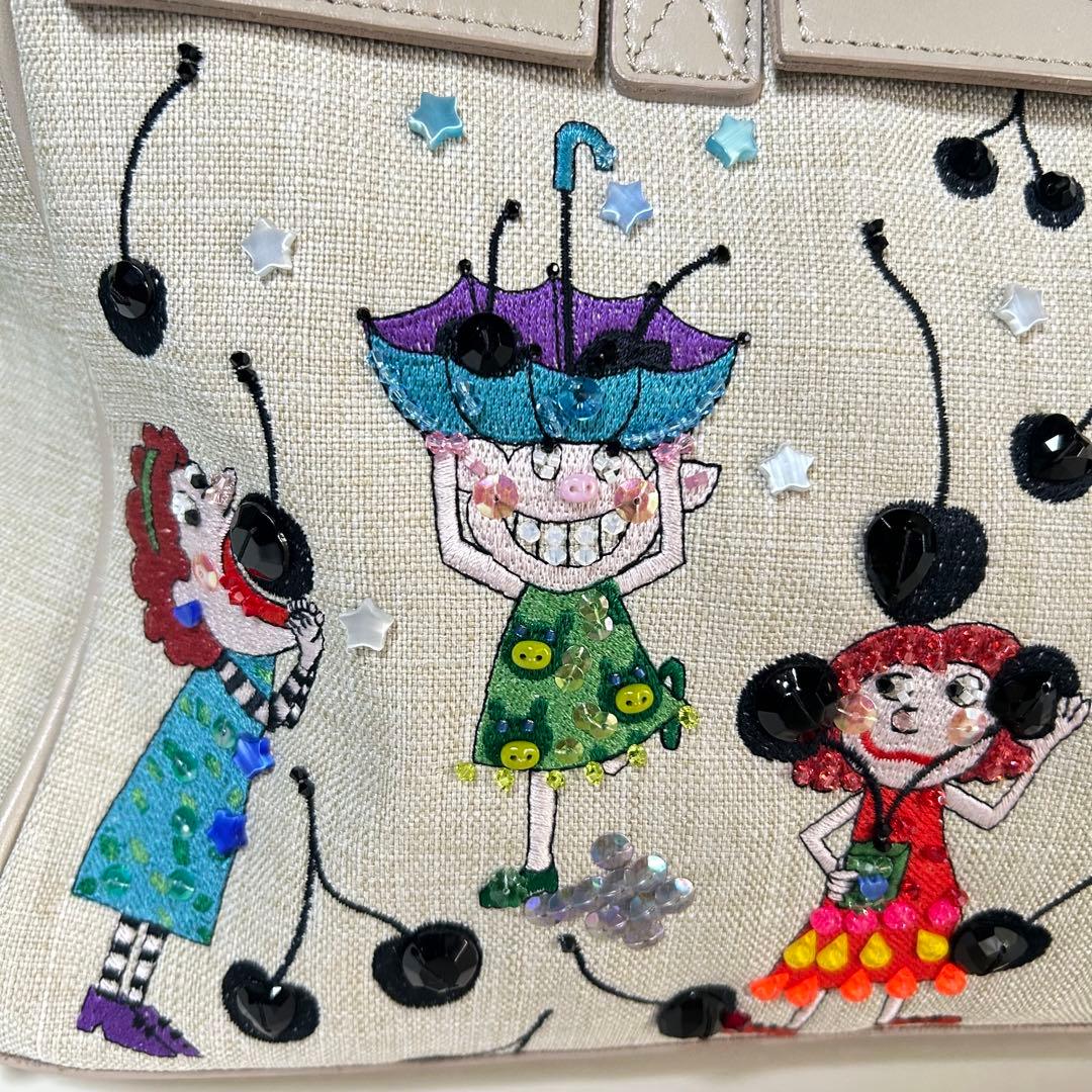 アルベロベロ　ハンドバッグ　2way ショルダーバッグ　ベージュ　刺繍　ビーズ