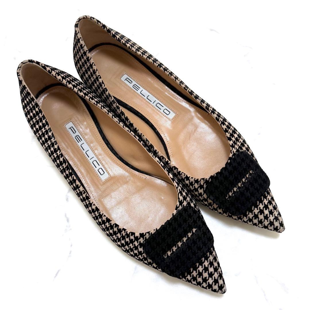 ペリーコ　フラットシューズ　千鳥格子　アネッリフィッビア　25cm　ベージュ