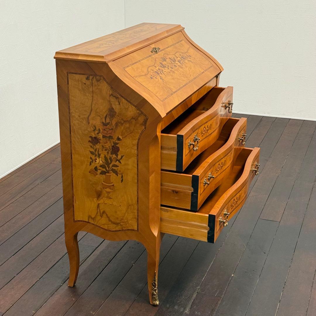 H110K64 イタリア製 象嵌細工 ライティングビューロー 鍵付き