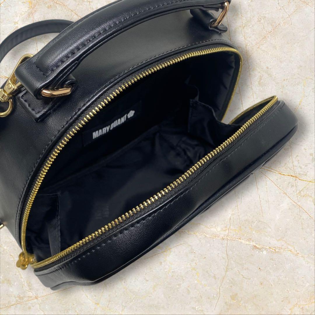 MARY QUANT スクエアキルトデイジーパッチ ブラック ショルダー キルト