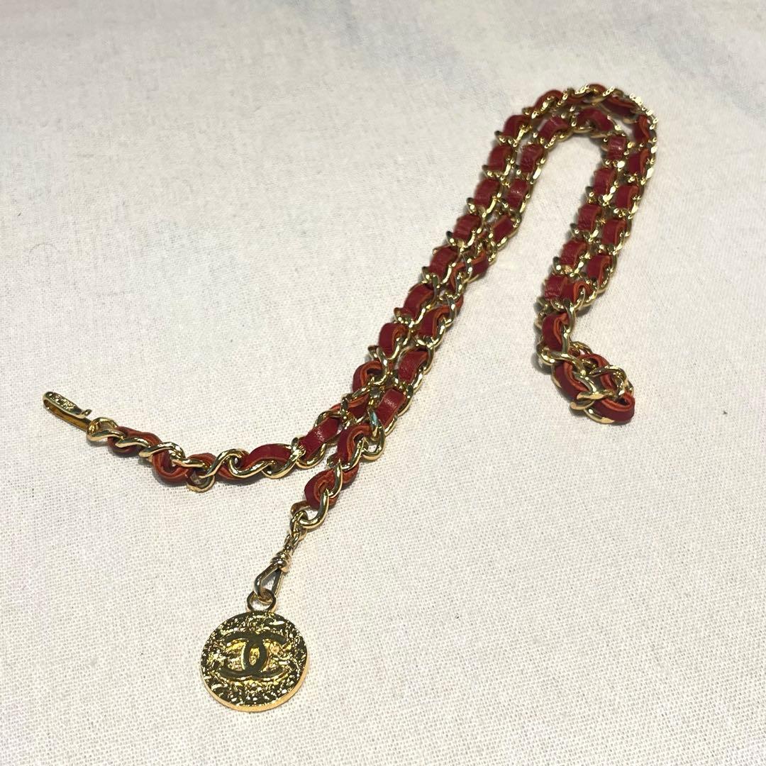 【美品】CHANEL GP×レザーチェーンベルト 1982 ココマーク