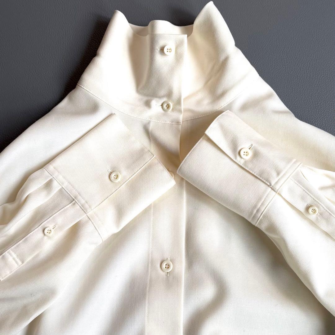 美品 キャバン CABaN ウールツイル ハイネックロングシャツ アイボリー