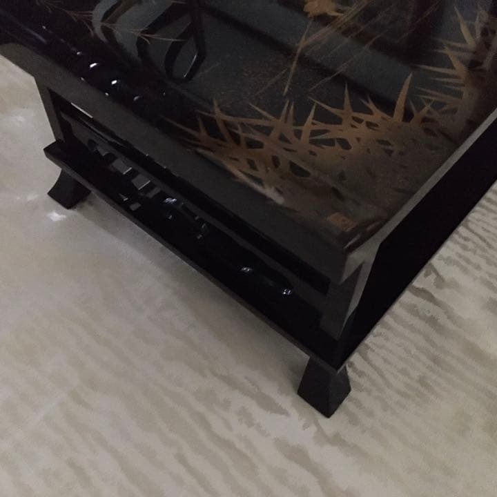 美品　輪島塗　二段卓　蒔絵山水曳船図