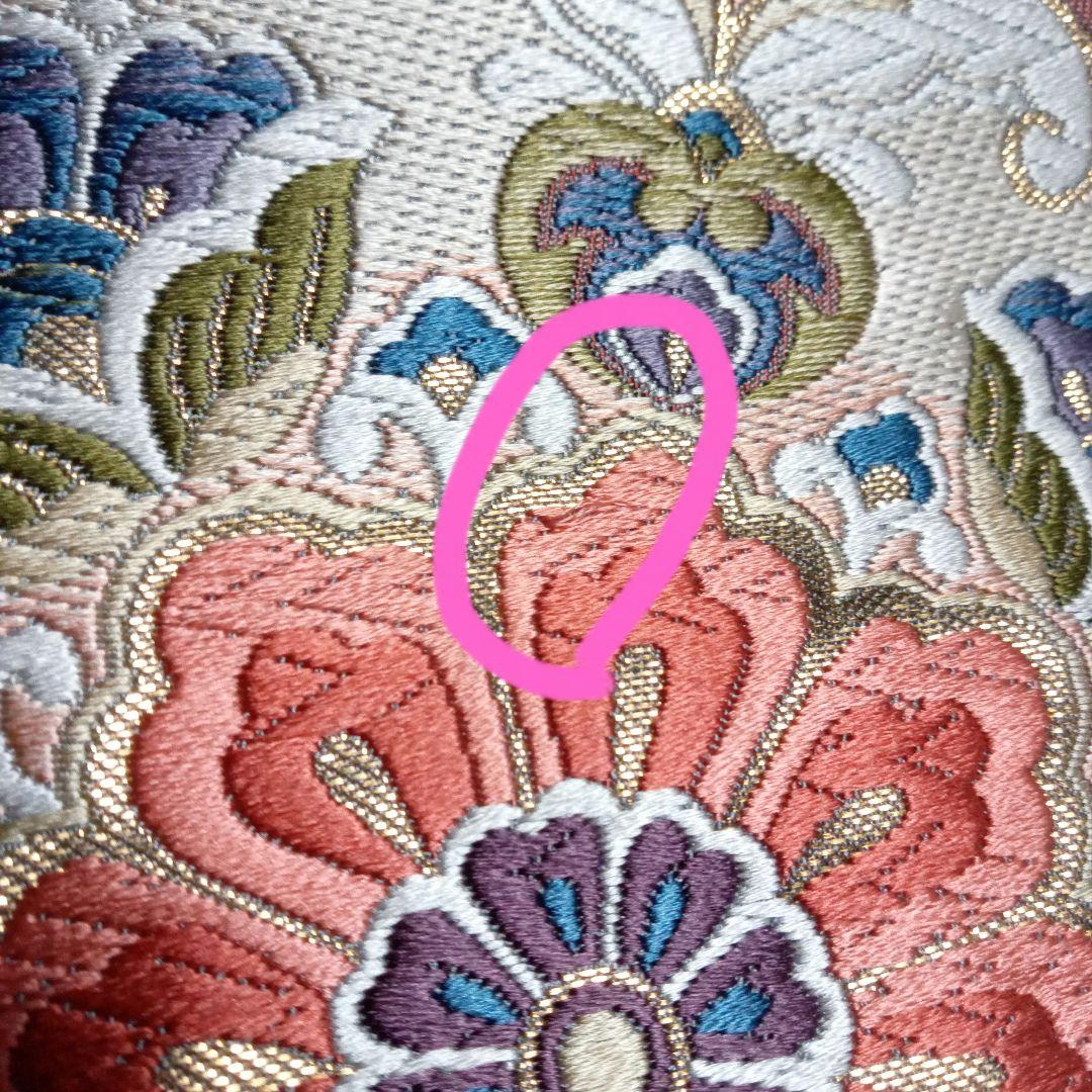 値下げ依頼受付　袋帯　細かく美しい刺繍　本金箔　31×432㎝　金ピンクグレー青