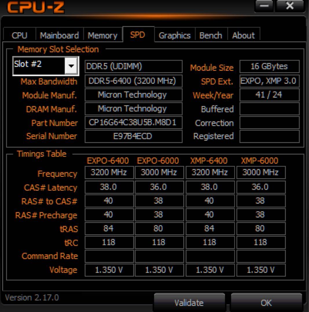 Crucial DDR5 6400MHz 32GB メモリー(16x2)cl38